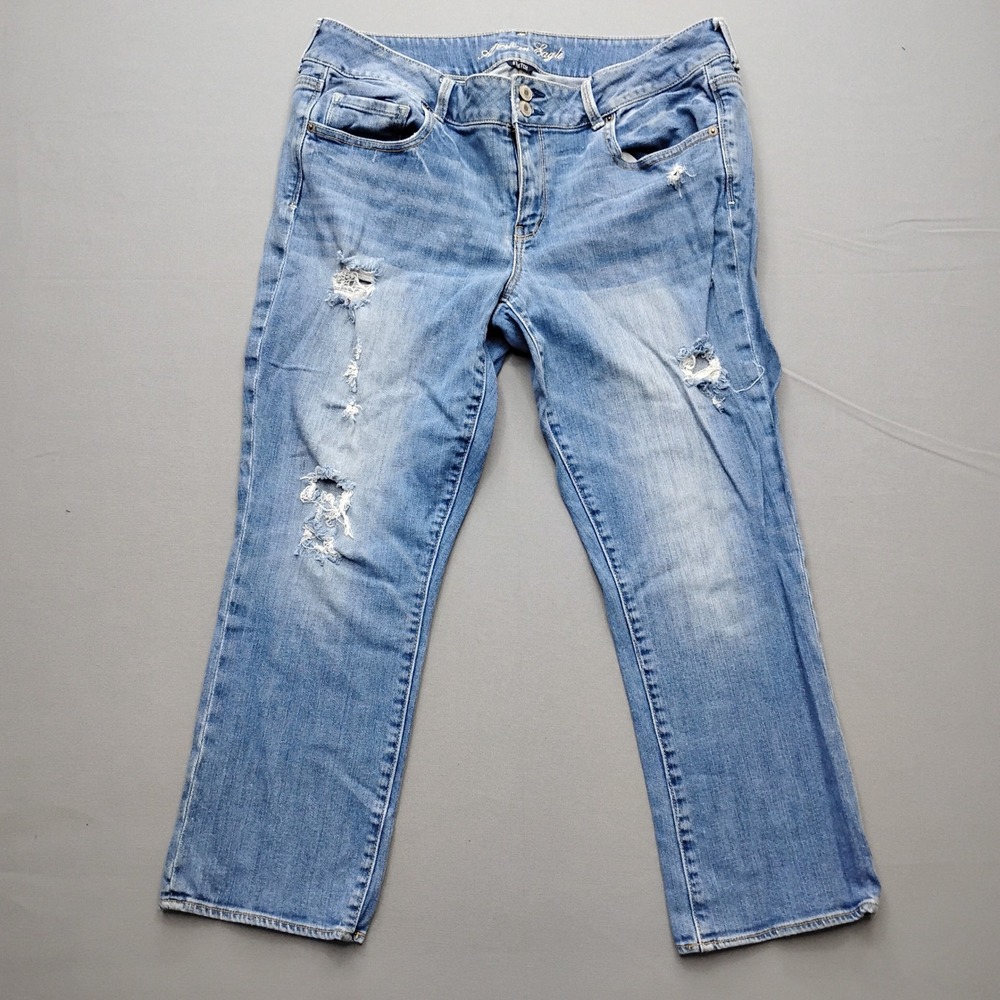American Eagle Artist Jeans Womens 18 Blue Distressed Stretch Denim Flap Pocket